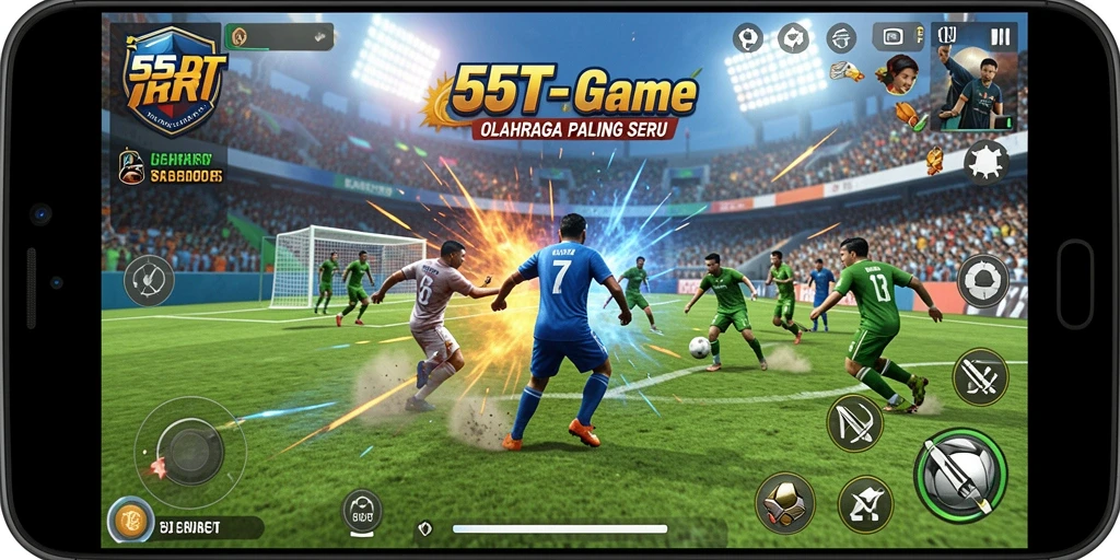 Tampilan gameplay dari 55RT yang penuh aksi dan kompetisi.