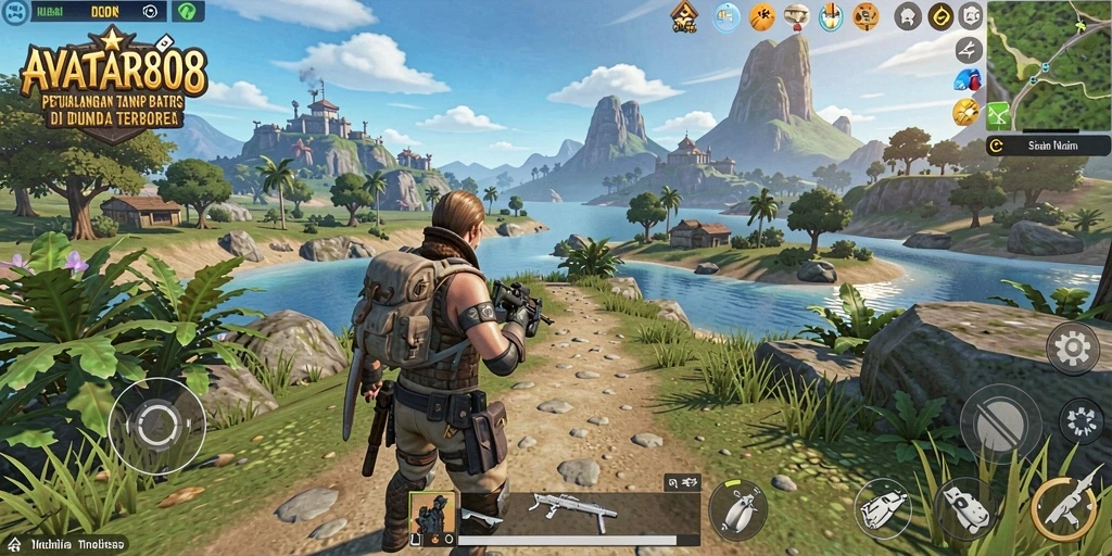 Tangkapan layar dari gameplay AVATAR808 yang menampilkan petualangan di dunia terbuka.