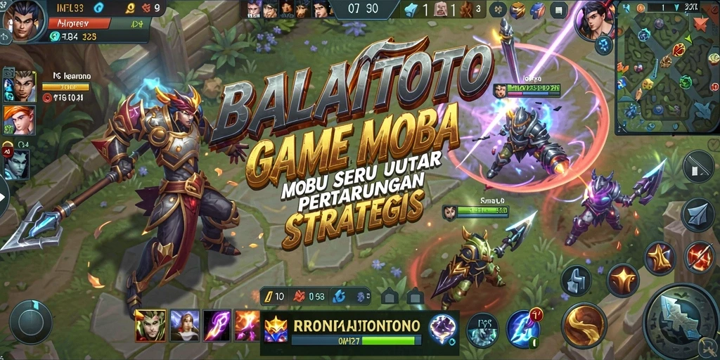 Screenshot BALAITOTO menampilkan pertempuran karakter yang intens dalam arena MOBA.