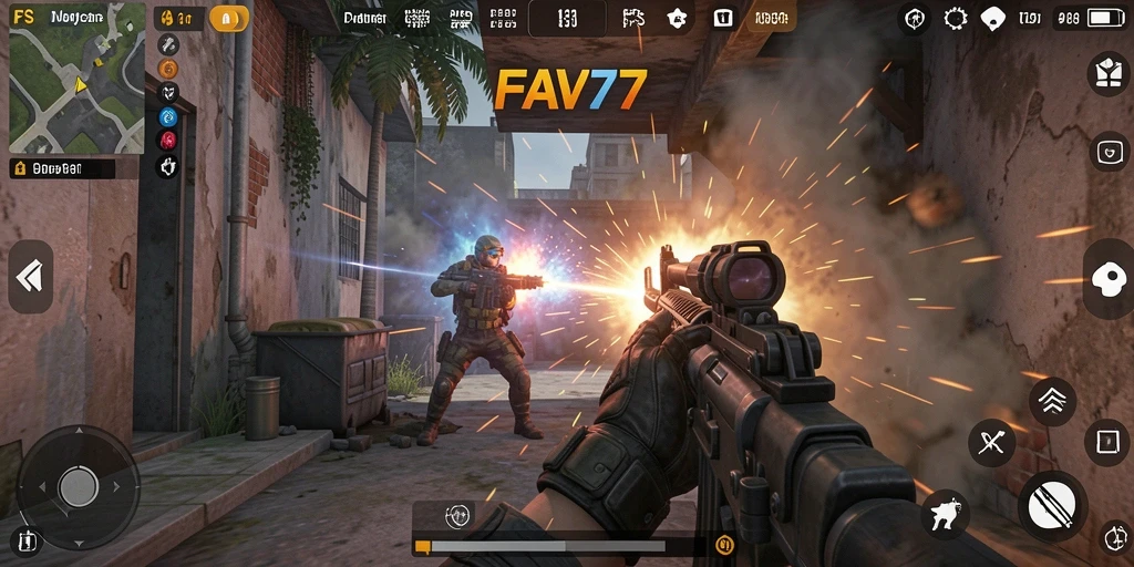 Tangkapan layar dari gameplay FAV77 yang menegangkan dan penuh aksi.