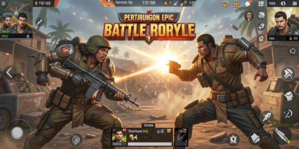 Screenshot gameplay FB168 menampilkan aksi seru dalam pertempuran Battle Royale.