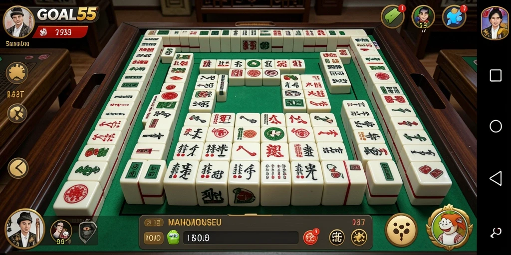 Tangkapan layar dari gameplay GOAL55 yang menampilkan level Mahjong yang menantang.