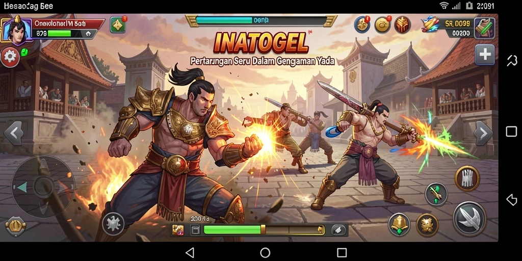 Tampilan gameplay <strong>INATOGEL</strong> dengan pertarungan memukau dan karakter unik.