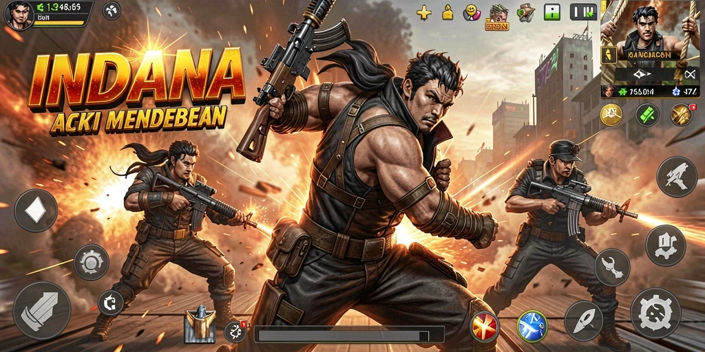 Tampilan gameplay INDAAA dengan pertarungan aksi yang intens.