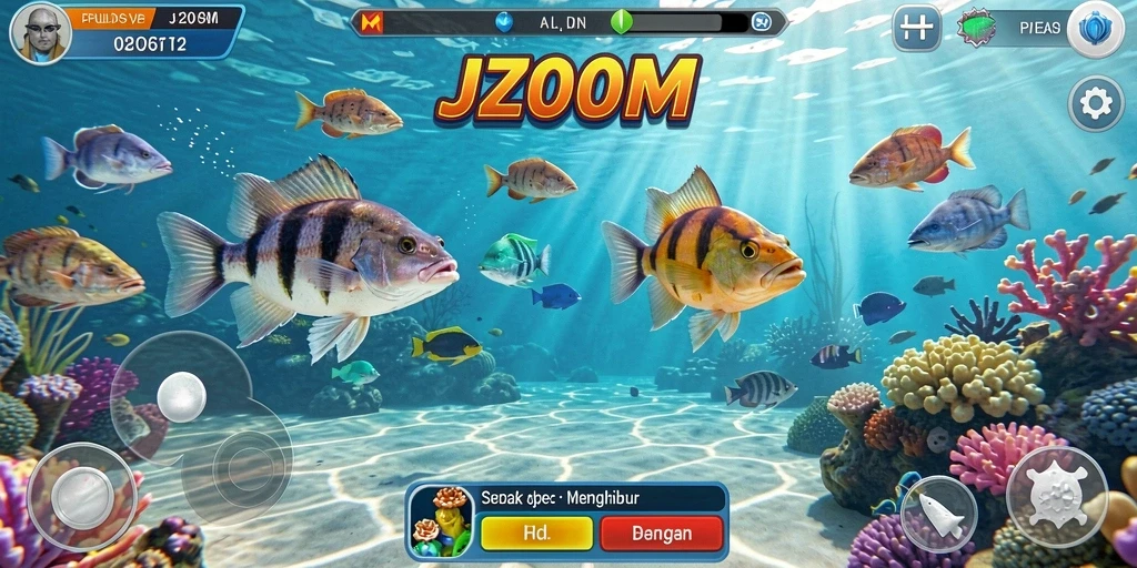 Tampilan gameplay menembak ikan yang seru dan menantang di J200M.