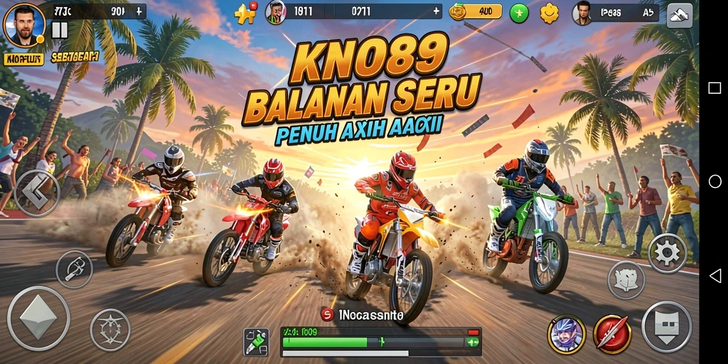 Tampilan gameplay KNO89 dengan kendaraan balap yang mengesankan.