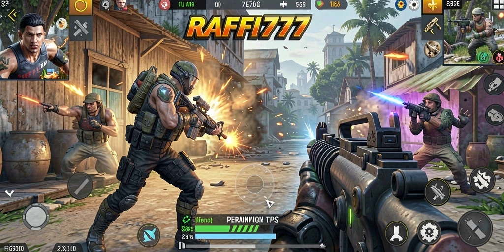 Tampilan gameplay seru RAFFI777 dengan aksi tembak-menembak.