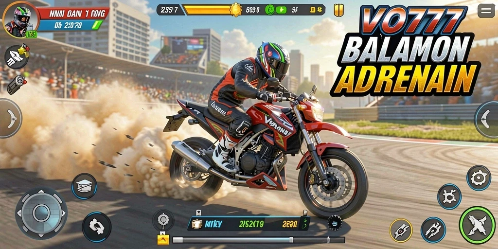 Screenshot gameplay VO777 menampilkan balapan motor yang seru dan penuh aksi.